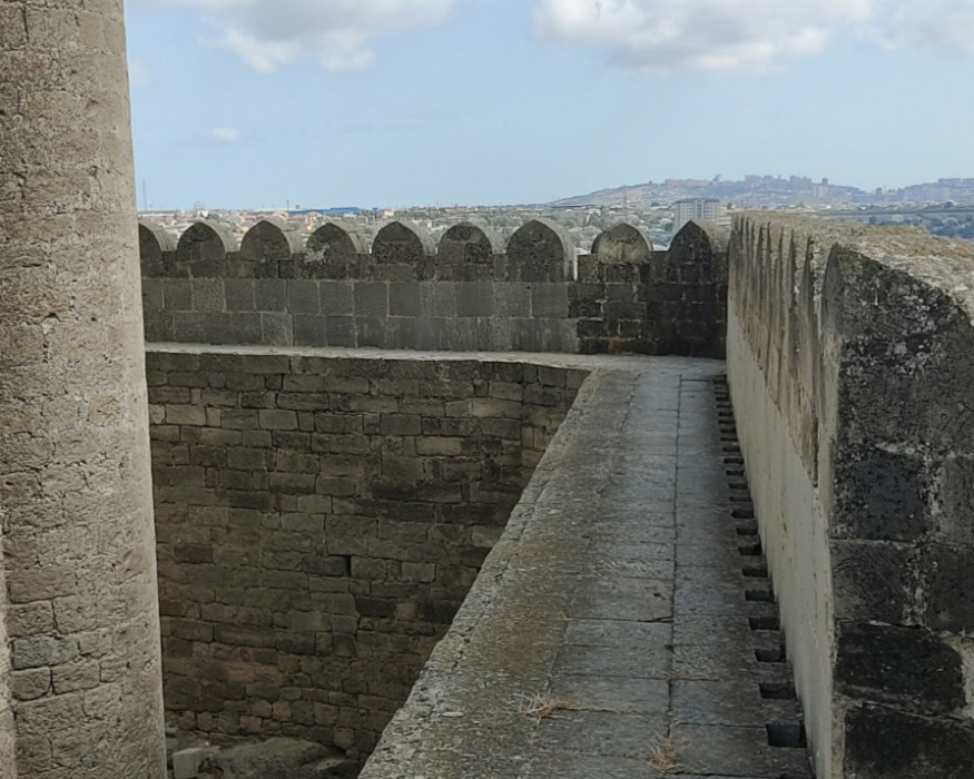 Detailed stonework of Raman Fortress in Baku, Azerbaijan