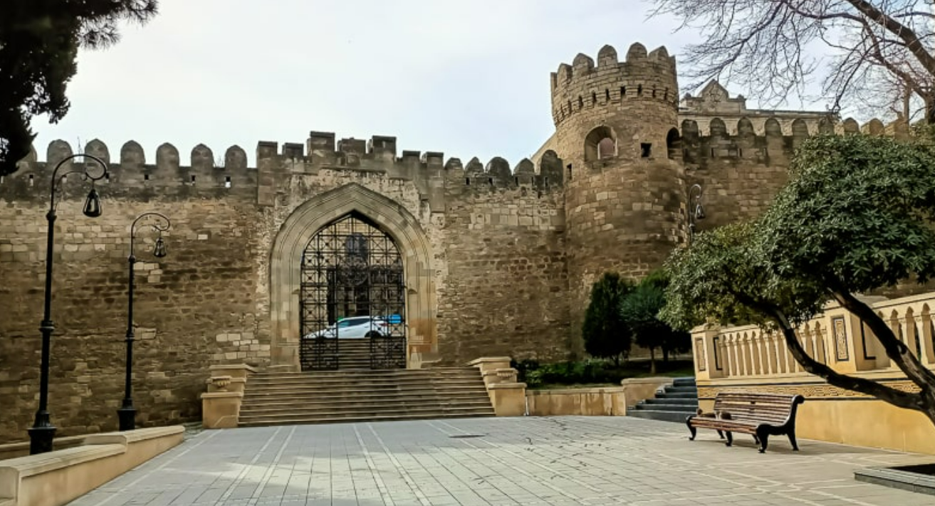 View of Baku Old City at night